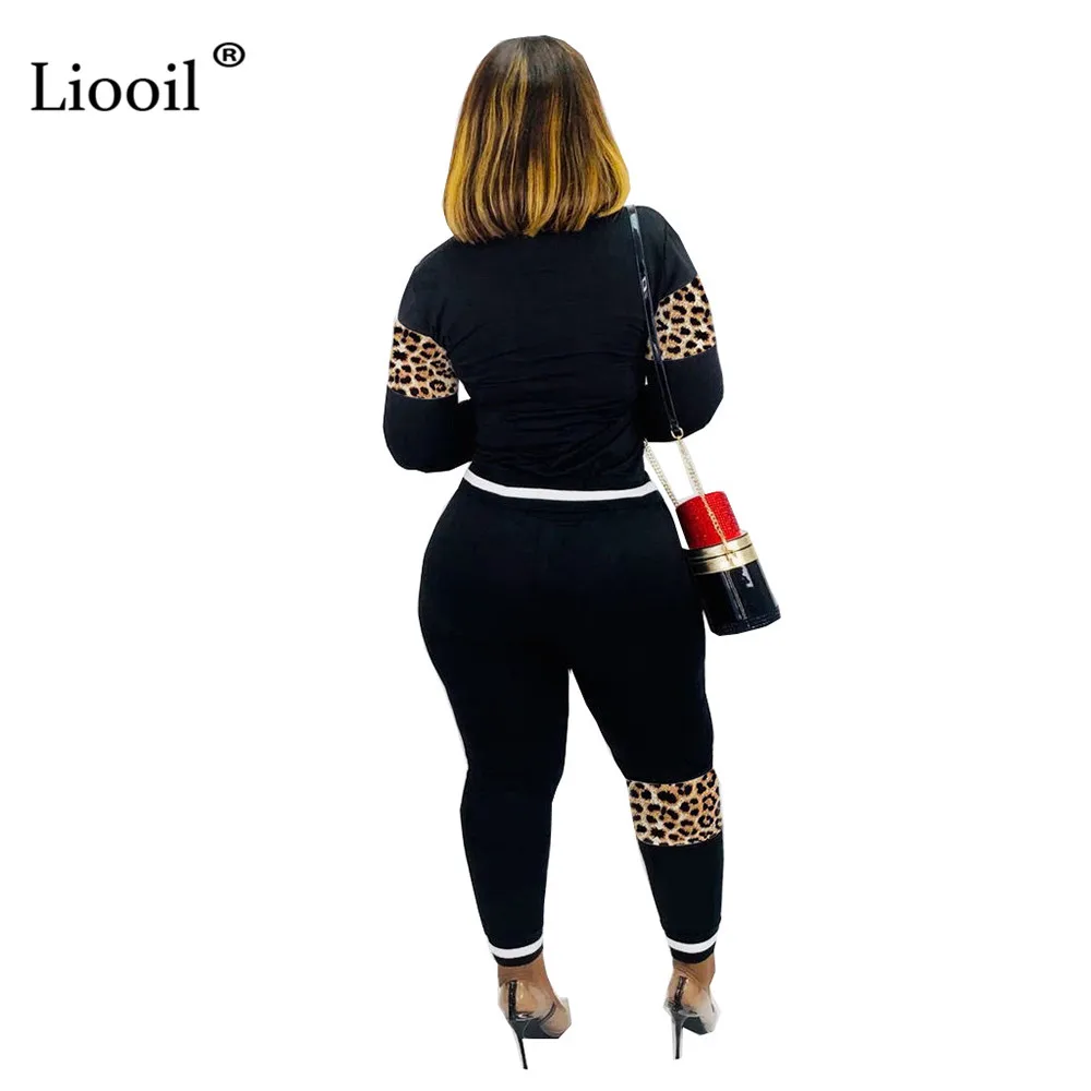 Liooil, Леопардовый принт, комплект из двух предметов, вечерние, Клубные наряды для женщин,, осень, зима, длинный рукав, о-образный вырез, топ и брюки-карандаш, наборы