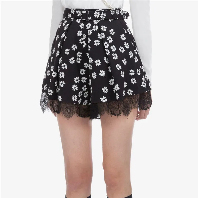 Модные женские шорты 2019 кружева с цветочными рисунками шорты с высокой талией Летние черные мини шорты женские горячие брюки