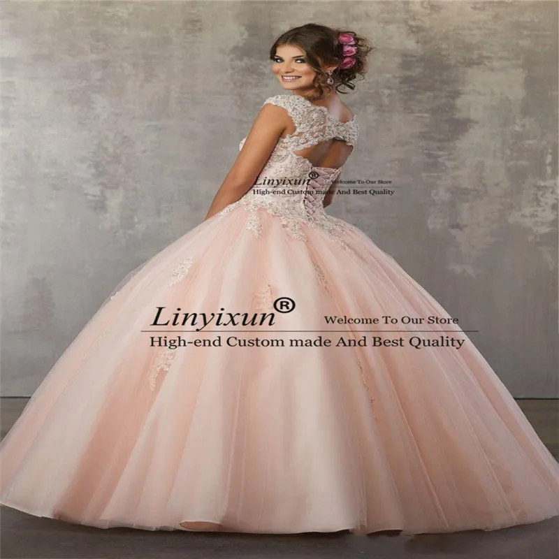 Розовые платья Quinceanera бальное платье с длинным рукавом для выпускного вечера платья из тюля с кружевной аппликацией; красивый пикантный 16, индивидуальный пошив, размеры vestido de 15 anos; сезон лето