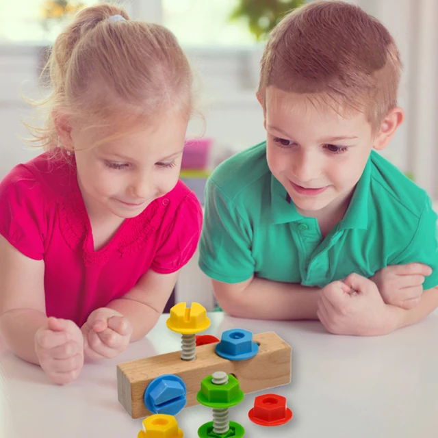 Screw Block Toy Kids Wooden Manipulative with Screws and Nut Fun Fine Motor Development Activity Toys Matching Game for Boy Girl 2