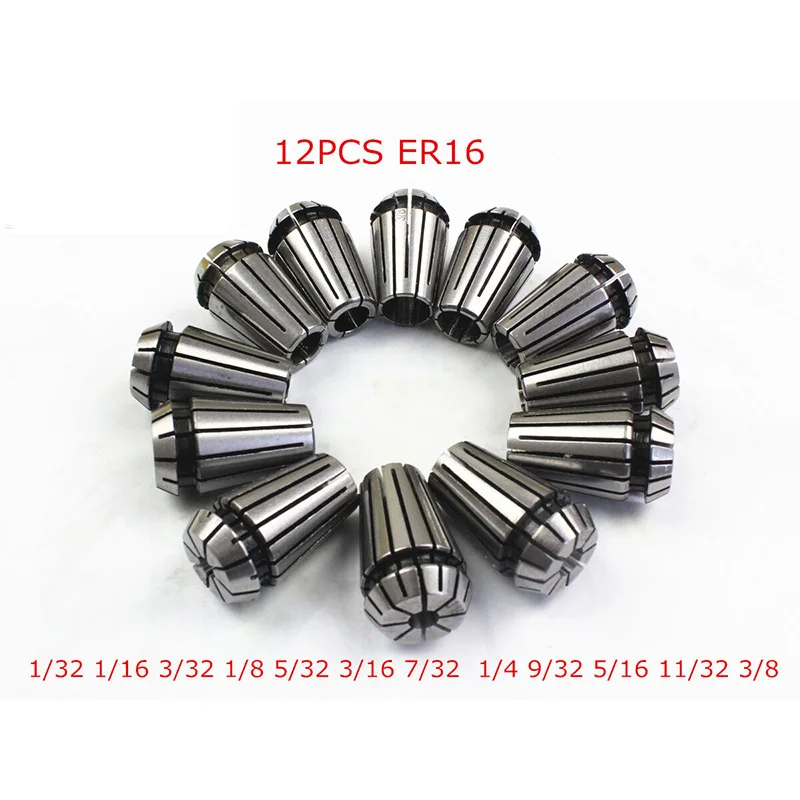 12Pcs Er16 Spring Collet Set for CNC Milling Machine Lathe Tool Engraving Machine