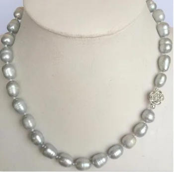 

New 10-11MM SILVER GRAY REAL BAROQUE CULTURED PEARL NECKLACE 18KGP CL