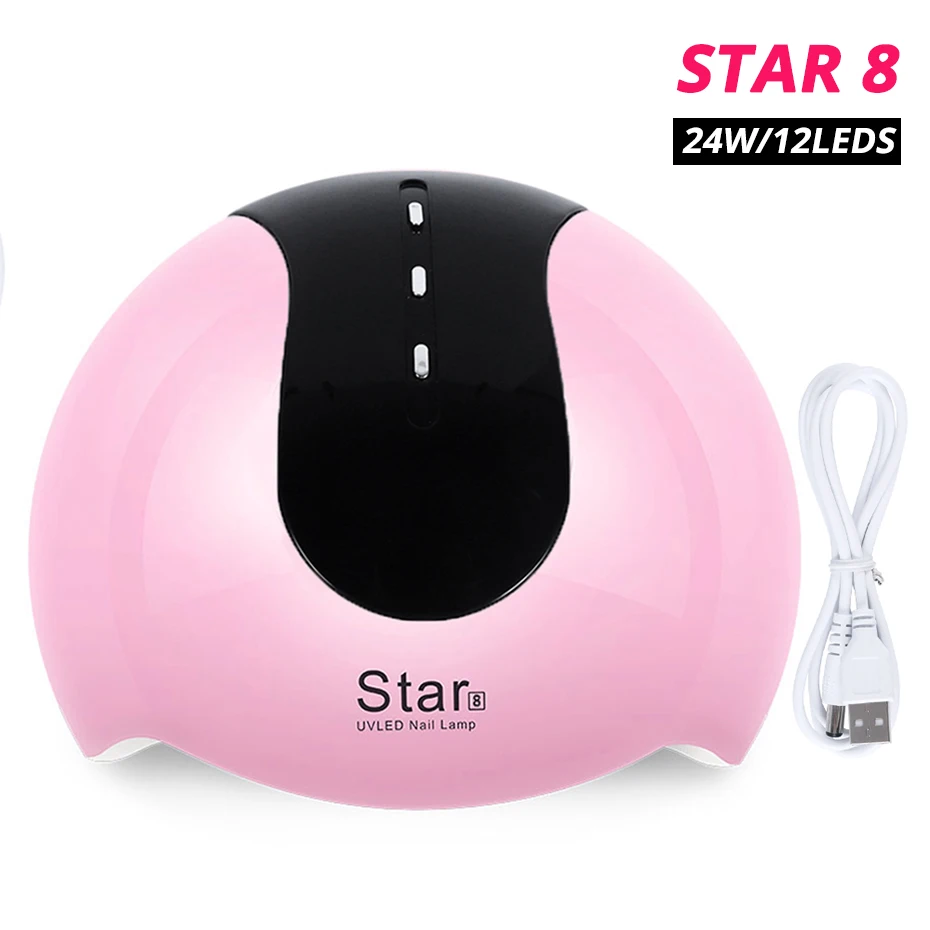 Star8 Pink 24 Вт/30 Вт USB лампа для сушки ногтей розовая портативная отверждающая Гель-лак Мини светодиодный УФ-лампа для маникюра автоматический датчик инструмент для ногтей CHStar6 - Цвет: Star8 Pink