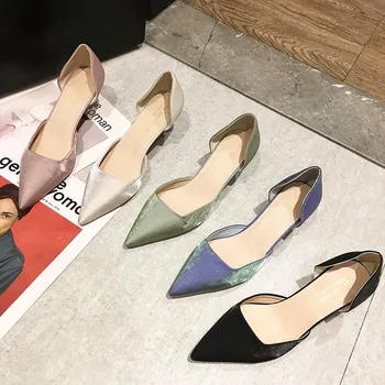

Green Pumps For Women 5cm Med Heels Shoes Fashion Ladies Pointed Toe Dress Party Shoes Comfortable Satin High Heels