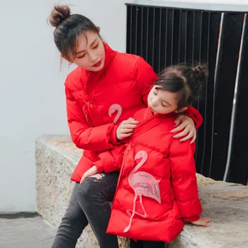

Mother Daughter Winter Dresses Down Coats Mommy and Me Clothes Christmas New Years Clothing Greetings Cotton-padded Jacket