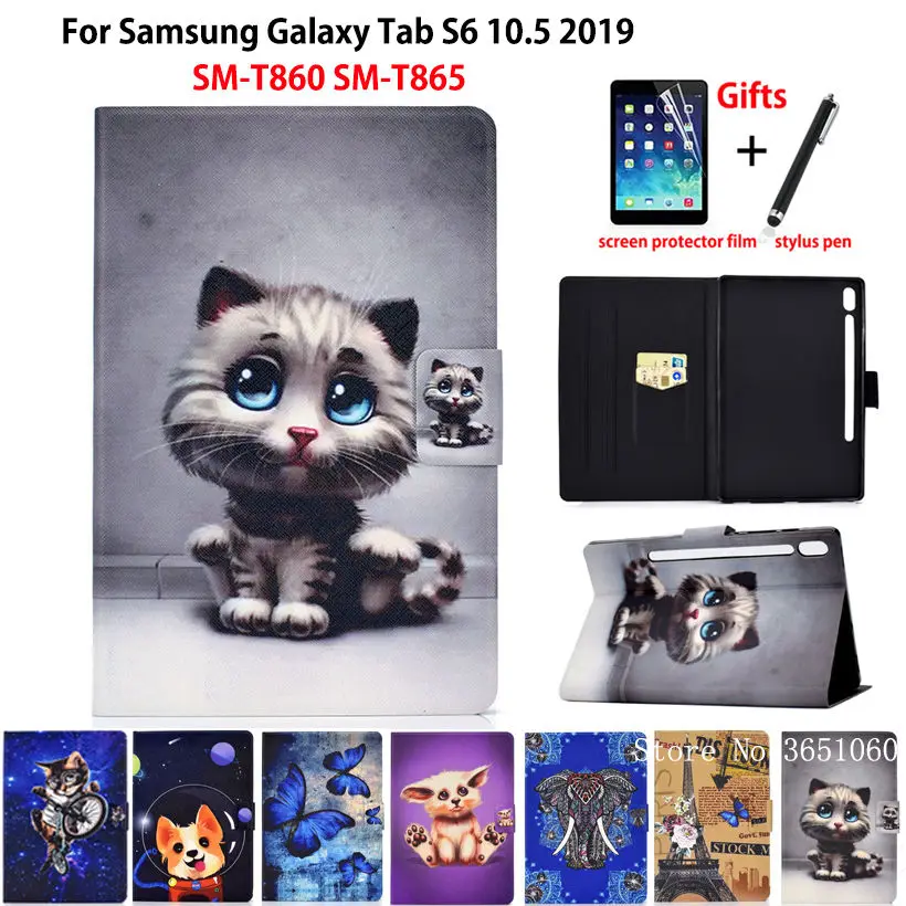Чехол с рисунком кота для Samsung Galaxy Tab S6 10,5 SM-T860 SM-T865 T860 10," чехол из силикона PU кожа подставка+ подарок
