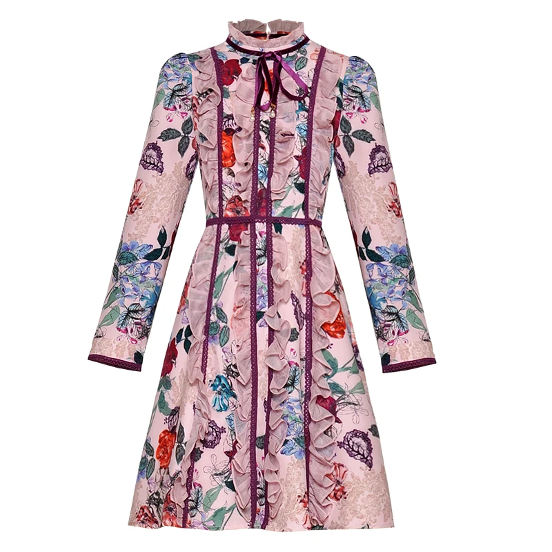 

Goodlishowsi Autumn Runway Designer Women Floral Dress Ruffled Long Sleeve Jacquard Sweet Ladies Ruffles Dresses