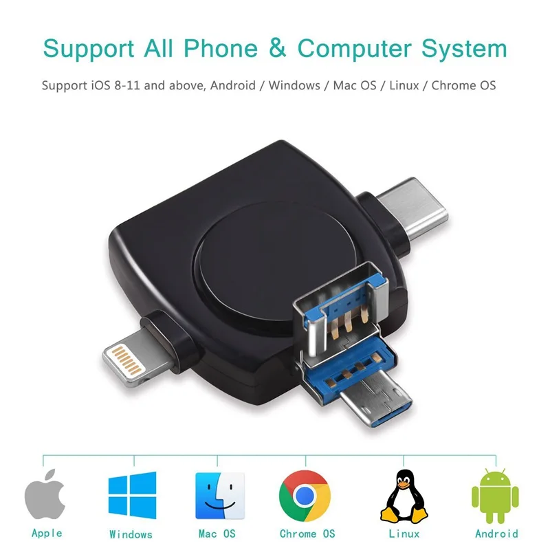 Характеристики 4 в 1 портативный мини SD кард-ридер, карта памяти Micro-SD USB C адаптер просмотра для iPhone Android Apple Mac, Compa