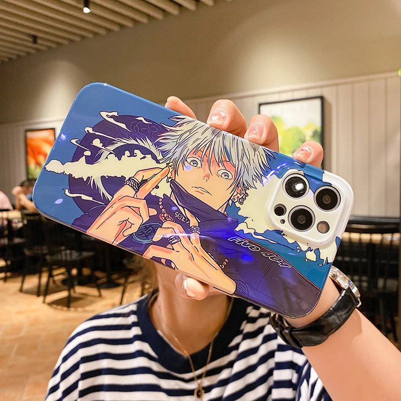 Anime Glossy Blu-Ray Jujutsu Kaisen Gojo Satoru Phone Case for Iphone 13 12 11 Pro Max 7 8 Plus XS XR Cartoon Soft Silicon Cover iphone 13 pro max case leather