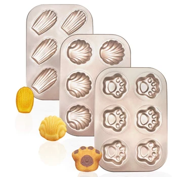 

Madeleine Pans,3 Pack Nonstick Cat Claws Shape Baking Pans, Carbon Steel Baking Mold, 6 Cavity Baking Tray Bagels Mold Baking Mo