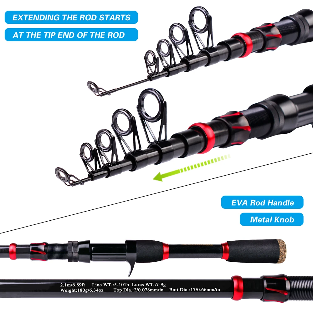 Proberos Fishing Rod & Reel Set 7.2:1 High Speed Baitcasting Reel 2.1M  Carbon Fiber Telescopic Rod Combo Bag Line Baits Hook Kit - AliExpress