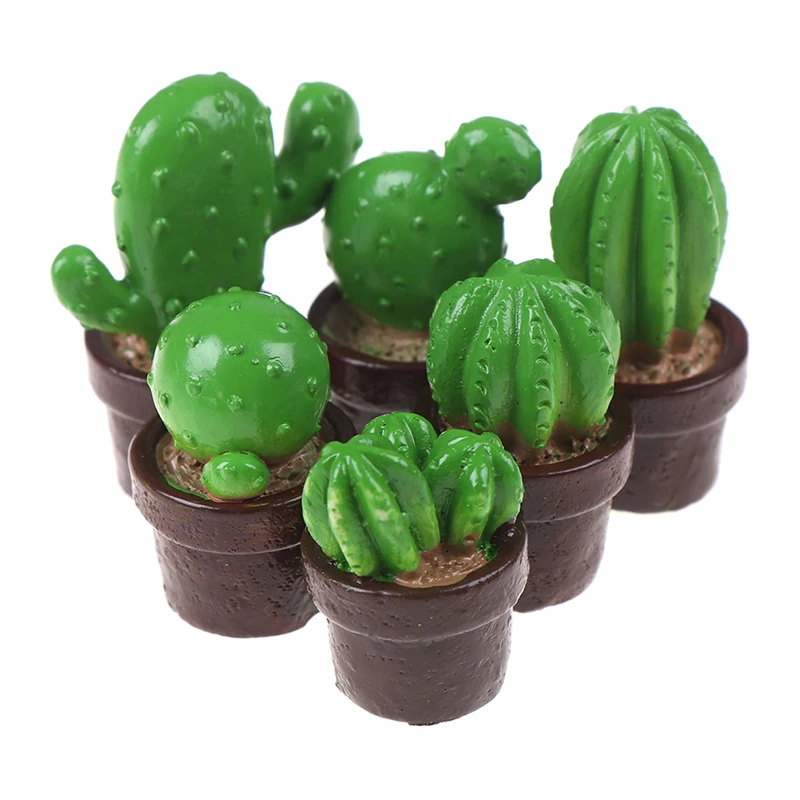 5Pcs Cute Green Mini Tree Potted For 1:12 Dollhouse Miniature Cactus Succulents Plant In Pot Doll House Simulation | Игрушки и хобби