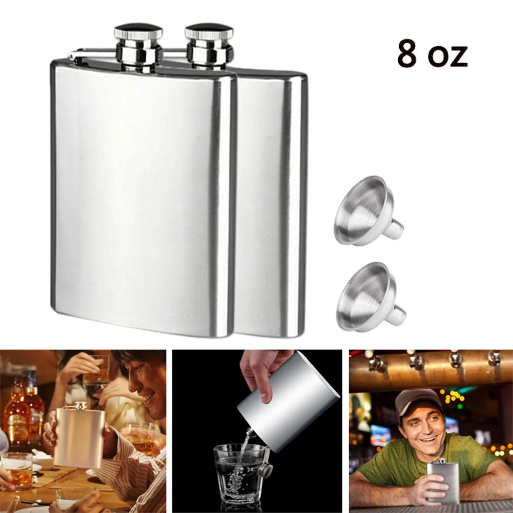 2 шт. 8 унций фляга для виски с воронкой из нержавеющей стали металлическая фляжка для спиртного ликера винтовая крышка РОССИЯ духи Drunkard поставки# G8