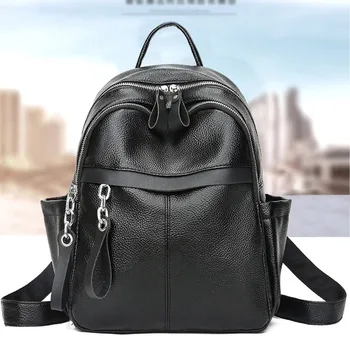 

Women's Fashion Solid Color Versatile Leather Multi-Function Backpack Large Capacity Travel Bag Female Ladies School Backpack