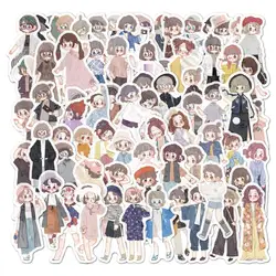 80PCS Cute Cartoon Girl Stickers Kawaii Sulfuric Acid Transparent Paper Sticker Diary Scrapbooking Label Decorative Stationery