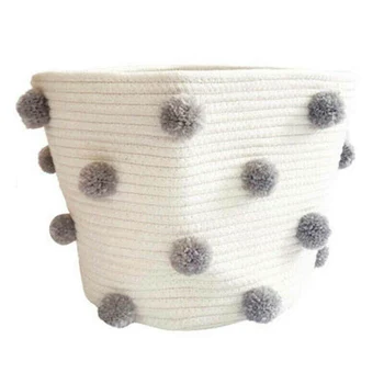 

Nordic Cotton Rope Knitted Pom Decoration Laundry Basket Toy Storage Bucket for Home JS22