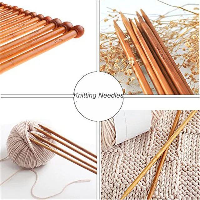 12PCS in set： 3mm 3.25mm 3.5mm 4mm 4.5mm 5mm Bamboo knitting stick Knitting  Needles Pointed Carbonized Wooden Single 25cm - AliExpress