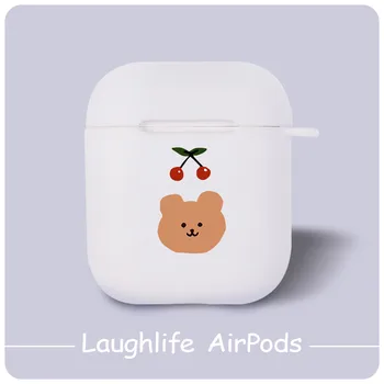 

Cate Bears Cherry Soft Silicone Case For Airpods 1/2 stripe Lanyard white Wireless Bluetooth Headset Earphone Cover Air Pod 2 1