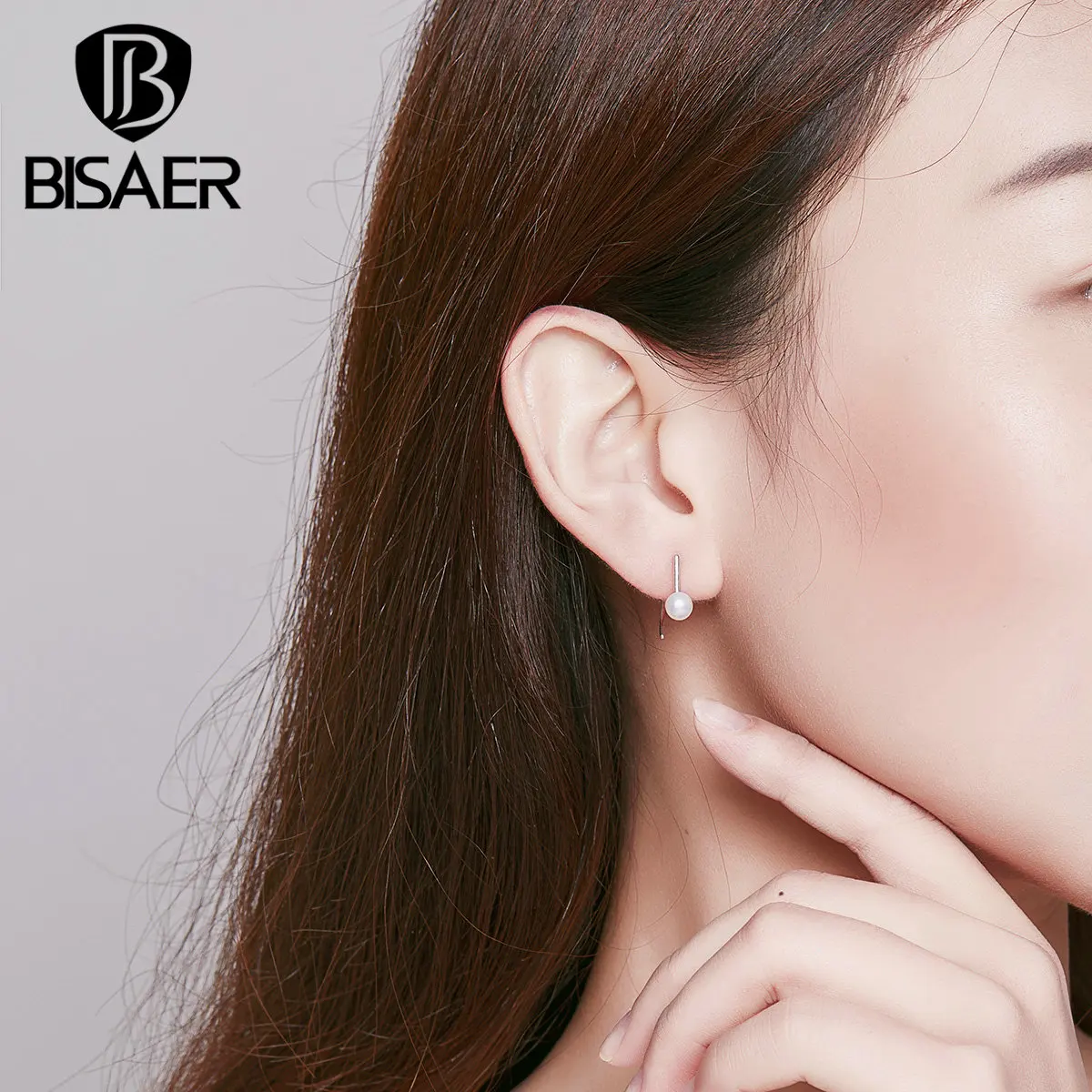 Свадебные серьги BISAER 925 пробы серебряные геометрические жемчужные серьги-гвоздики для женщин Роскошные ювелирные изделия ECE604-A