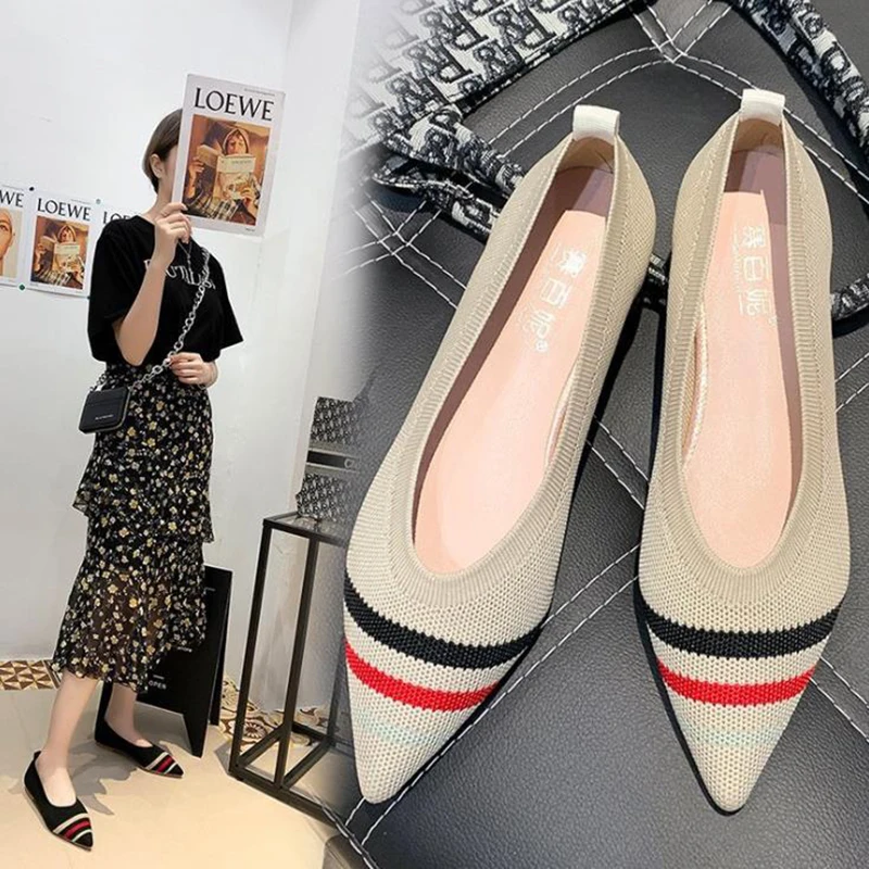 

Zapatos De Mujer New Mesh Women Flat Shoes Fashion Breathable Female Footwear Lightweight Slip-on Pointed Ballet Shoes for Women