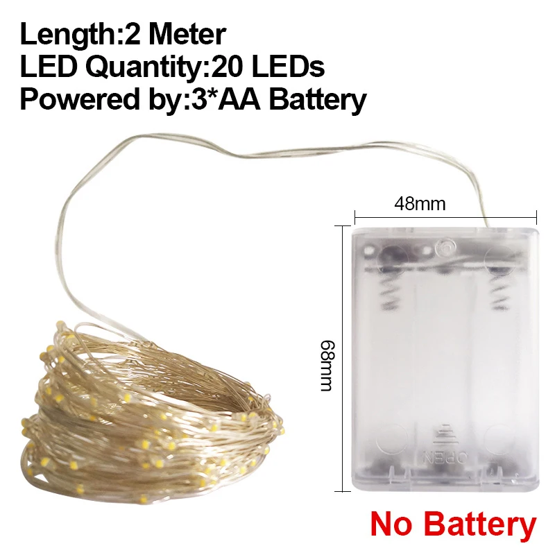 Светодиодный Сказочный светильник 2-10 м гирлянда CR2032 AA на батарейках медный провод водонепроницаемый для наружного Рождественского украшения - Испускаемый цвет: 2M AA No Battery