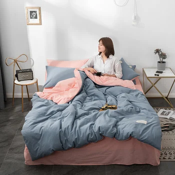 

Bedding Set AB Double-sided Washed Cotton Home Textile Comfortable Bed Set Pillowcases Fitted Bed Sheet Duvet Cover Sets