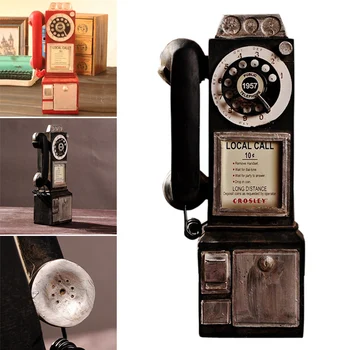 

Vintage Rotate Classic Look Dial Pay Phone Model Retro Booth Home Decoration Ornament L9