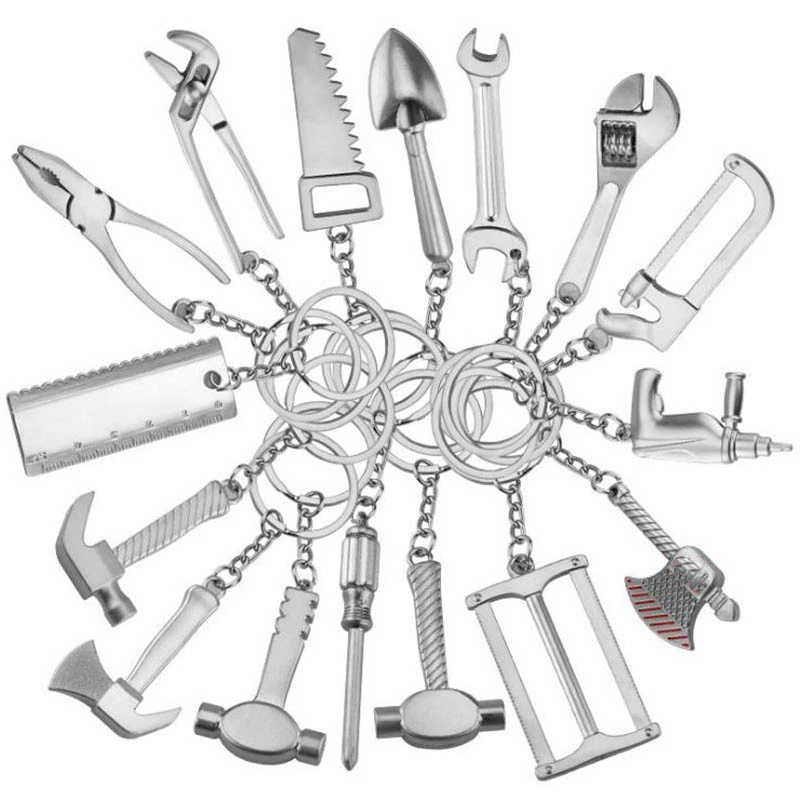 20 моделей мини-инструмент брелок для ключей металлический брелок гаечный ключ молоток пила топор плоскогубцы дрель брелок