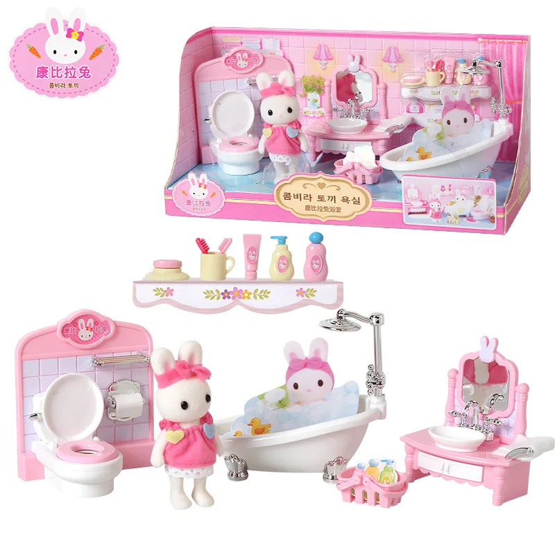 

Na gao Carnby Pull Rabbit Bathroom Micro Mini Children Play House Toys Gift Physical Store Baby Shop Supply of Goods
