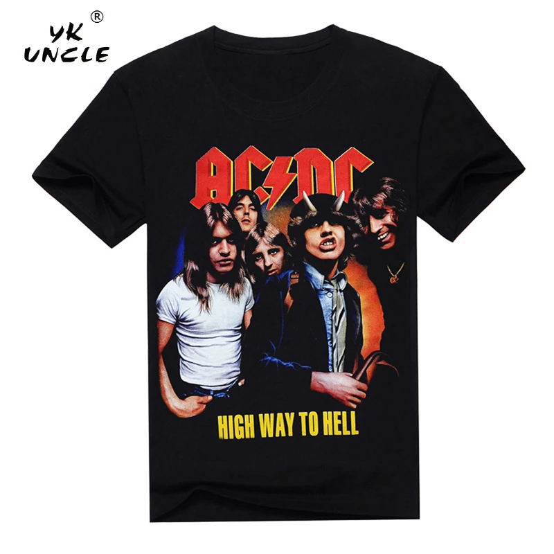 YK UNCLE брендовая мужская/женская футболка из хлопка AC/DC, рок-группа acdc, летняя мужская однотонная черная свободная футболка, топы