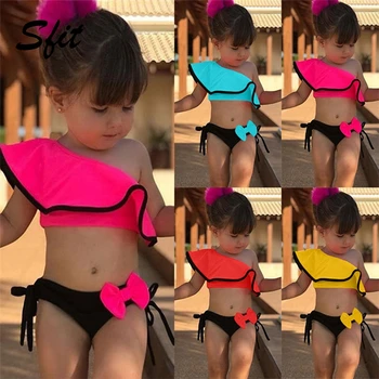 

Loozykit 2020 Summer Baby Kids Girl 2Pcs Swimsuit Child Swimwears Ruffles Bow Water Sports Bikini Shoulder Beach Bathing Costume