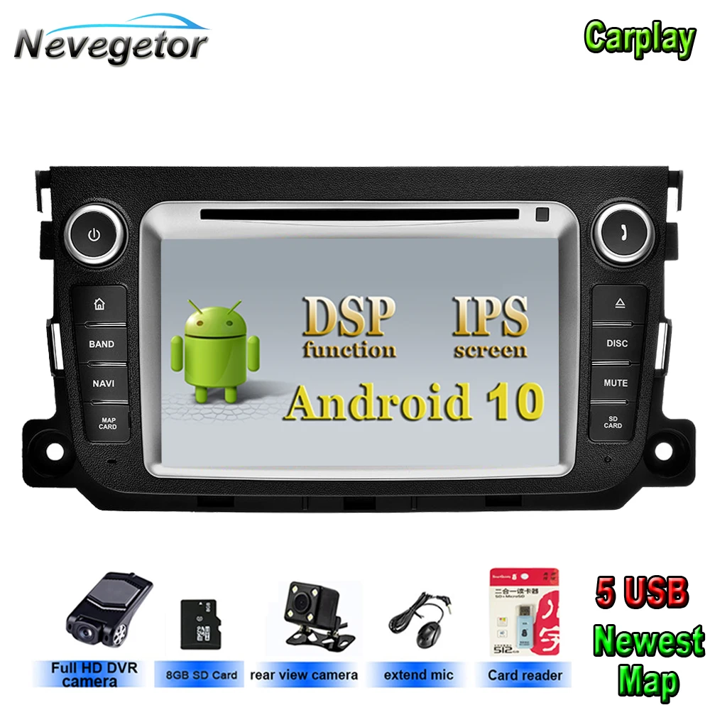 Android 10 Автомобильный мультимедийный плеер для Mercedes Benz Smart 2012 2013 2 Din WiFi радио с Bluetooth и GPS стерео