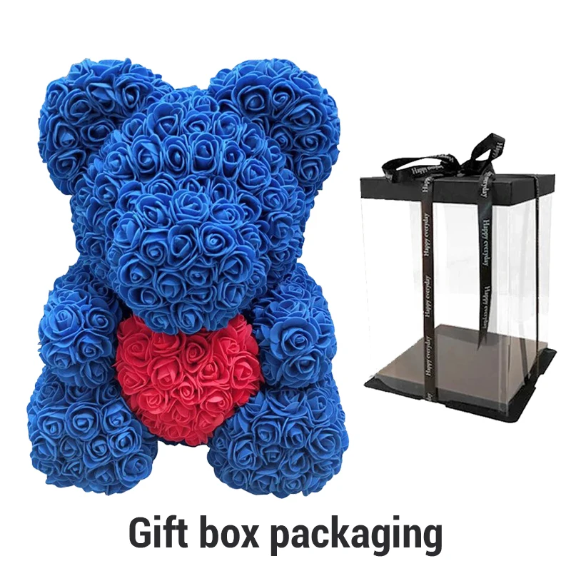 Blue with Box Дропшиппинг 40 см красный плюшевый мишка розы искусственный Рождественский подарок коробка для женщин подарок на день Святого Валентина плюшевый медведь - Цвет: Blue with Box