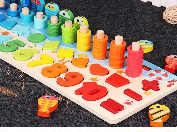 Montessori Educational Wooden Toys For kids Board Math Fishing Count Numbers Matching Digital Shape Match Early Education Toy