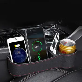 

Universal Car Seat Gap Filler Catcher Organizer Driver Side Pocket Storage Box Case Dual USB Charger Cup Holder Auto Stowing