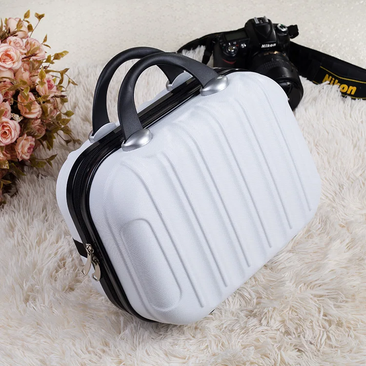 Women's Bag Portable Cosmetics Storage Travel Suitcase Bag 14 inch ABS Scratch-resistant Wear-resistant Cosmetic Suitcase Small - Цвет: White