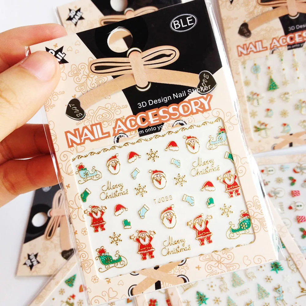 

12 Designs Nail Art Decals 3D Christmas Gold Bells/Tree/Snowflake/Snowman/Reindeer/Gift Nail Adhesive Decorations Stickers Ta41
