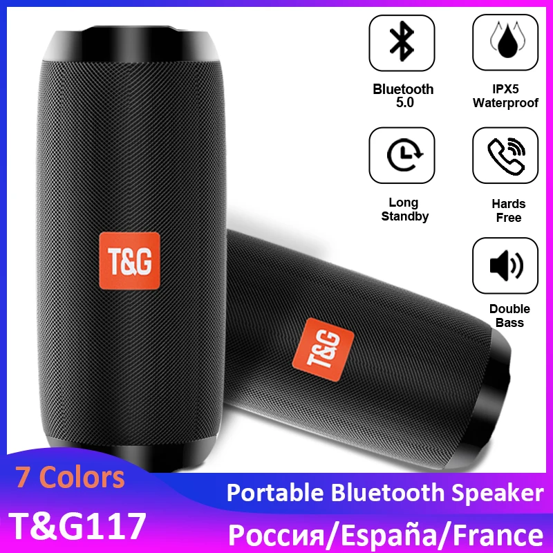 TG117 Portable Hifi Bluetooth Wireless Speaker Waterproof USB Speakers Support AUX TF Subwoofer Loudspeaker FM Radio Aux Input |
