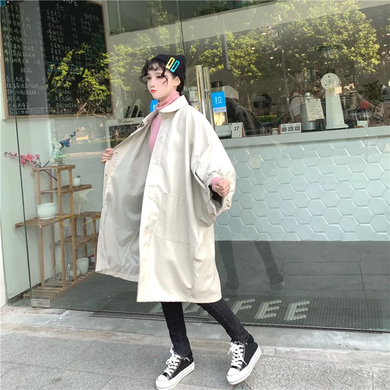 Neploe Harajuku BF стиль PU куртка Летучая мышь с длинным рукавом средней длины кожаное пальто осеннее корейское Женское пальто большого размера верхняя одежда 55536
