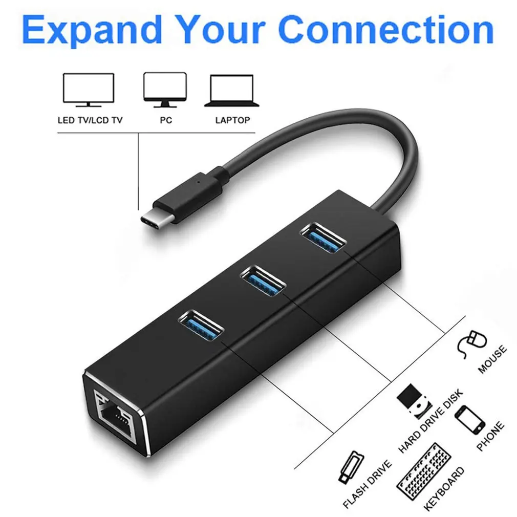 Алюминиевый 1000 Мбит/с Тип c USB концентратор 3,0 с гигабитным Ethernet RJ45 порт сетевой адаптер портативный концентратор данных для MacBook