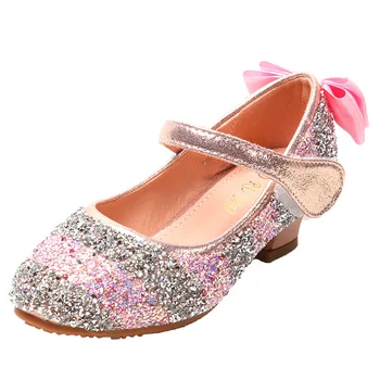 

Girls Sandals Rhinestone Bow Pink Latin Dance Shoes 5-13 Years Old 6 Children 7 Summer High Heel Princess Shoes Kids Party Wear