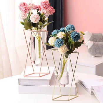 

Geometric Flower Vase Metal Shelf With Glass Hydroponics Home Decoration Ornaments Study Room Decoration Furnishings Artcrafts