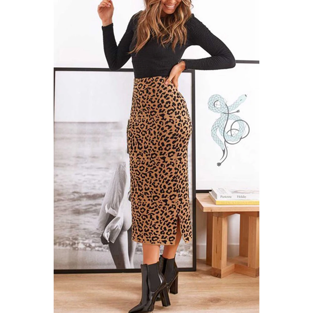 Women Fashion Leopard Print Skirt  Wild Leopard Print Women midi Skirt Vintage High Waist women Skirts Sexy Slim Casual