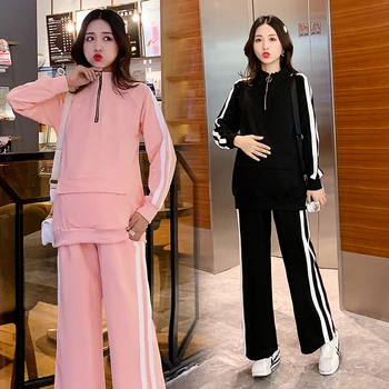 

8825# Autumn Korean Fashion Maternity Clothing Suits Sports Casual Outwear Clothes for Pregnant Women Pregnancy Hoodies + Pants