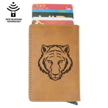 

Personality Fashion Tiger head Rfid Card Holder Men Wallets Brown Vintage Short Purse Leather Slim Wallets Mini Wallet