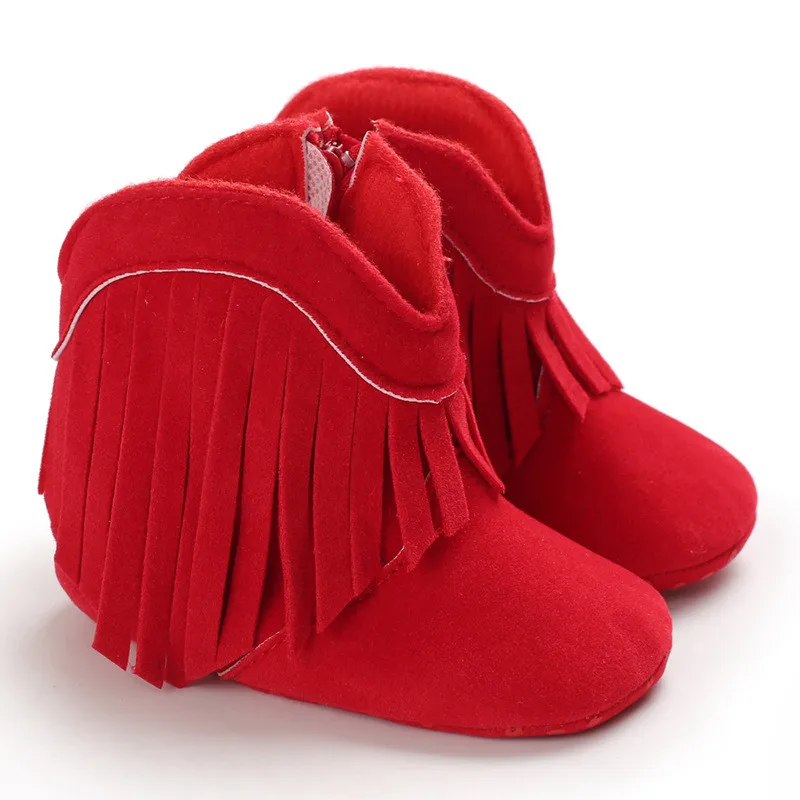 TOPATY,, на возраст от 0 до 18 месяцев, платье для маленьких девочек; ботинки с бахромой; зимние детские носки с застежкой-молнией на мягкой подошве детская обувь для младенцев модные зимние ботинки - Цвет: Красный