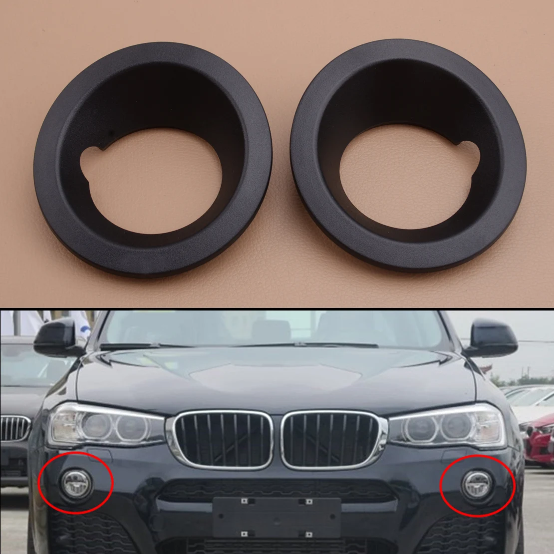 2pcs 51113400911 Left & Right Side Front Bumper Fog Light Lamp Ring