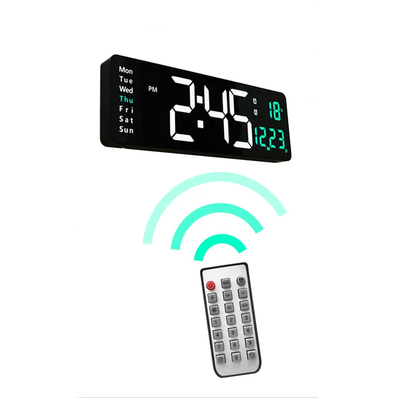 Large Digital Wall Clock Temp Date with Remote Control Power Off Memory Desktop Table Clock Wall-mounted Dual Alarms LED Clocks