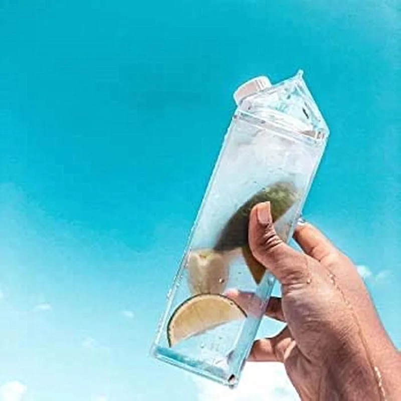 500/1000ML Sports Square Milk Juice Water Bottle Transparent BPA Free Portable Plastic Cup Milk Carton Water Bottle Clear Box