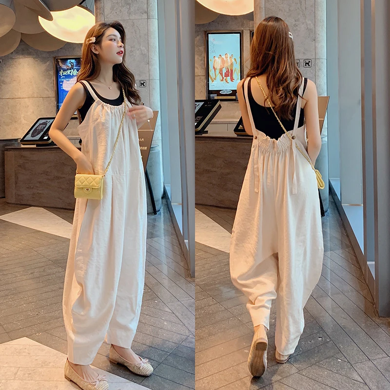 2024 spring autumn new retro Jumpsuit female port style playful wide-leg pants loose fashion suspender jumpsuit women s211